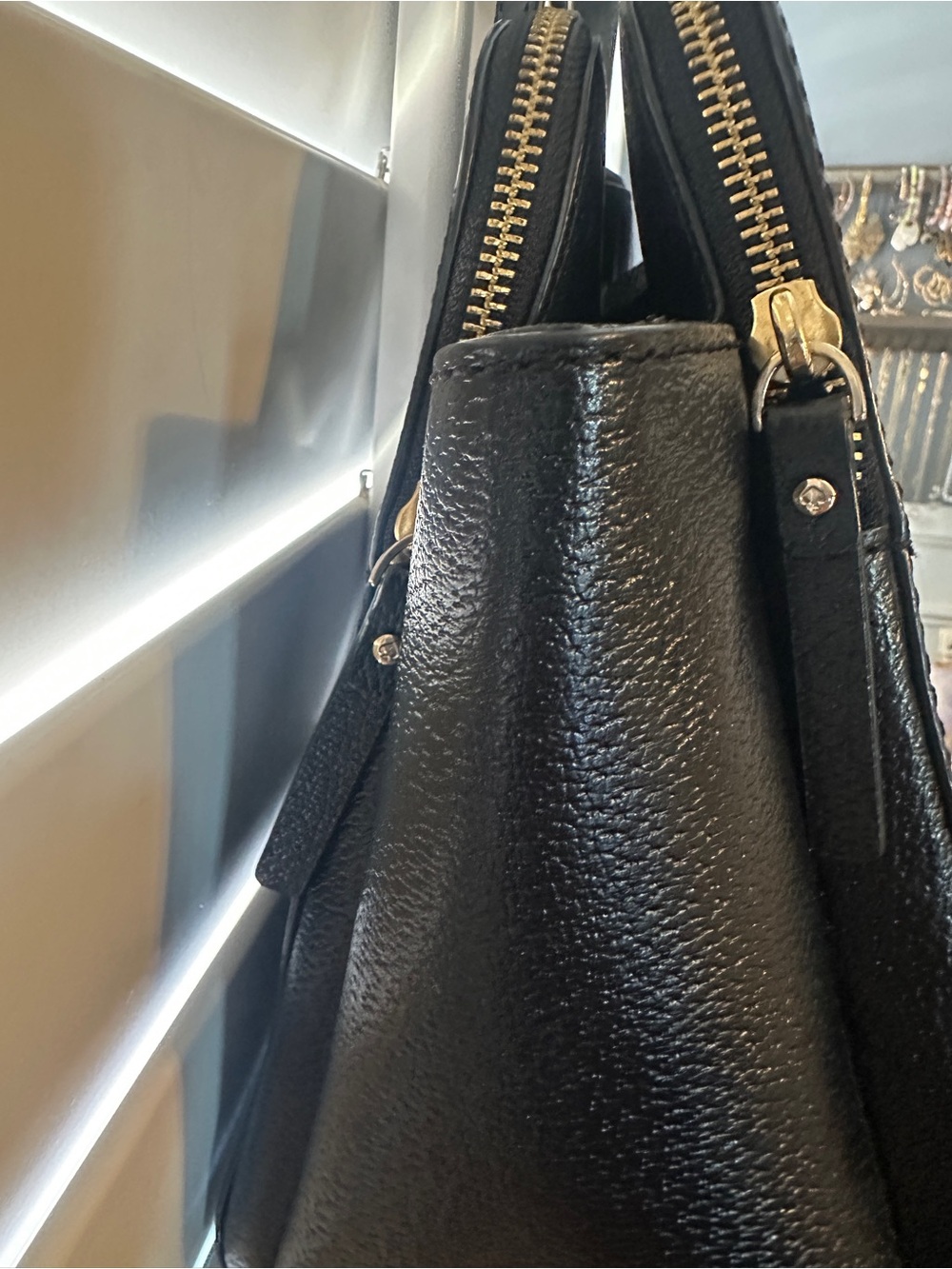 kate spade large Black Pebbled Leather Top-Handle Satchel - Picture 5 of 15
